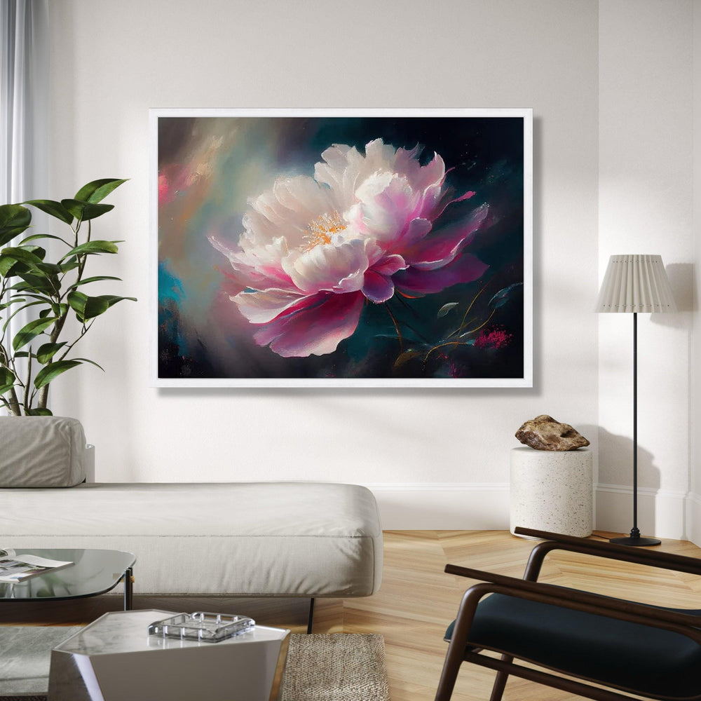 Elegant White and Pink Peony Canvas, Floral Wall Art Painting, Soft Bloom Canvas Print, Romantic Flower Gift Art, Home Decor, Print