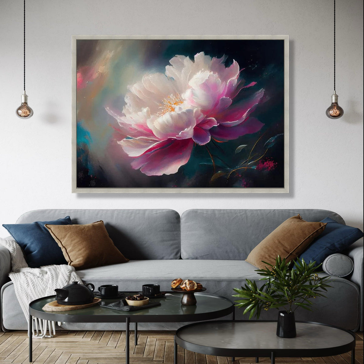 Elegant White and Pink Peony Canvas, Floral Wall Art Painting, Soft Bloom Canvas Print, Romantic Flower Gift Art, Home Decor, Print