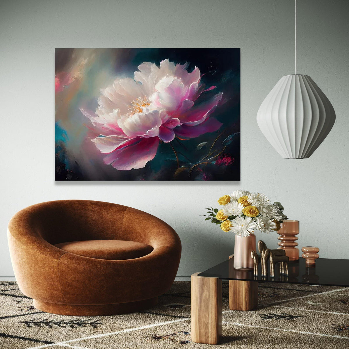 Elegant White and Pink Peony Canvas, Floral Wall Art Painting, Soft Bloom Canvas Print, Romantic Flower Gift Art, Home Decor, Print