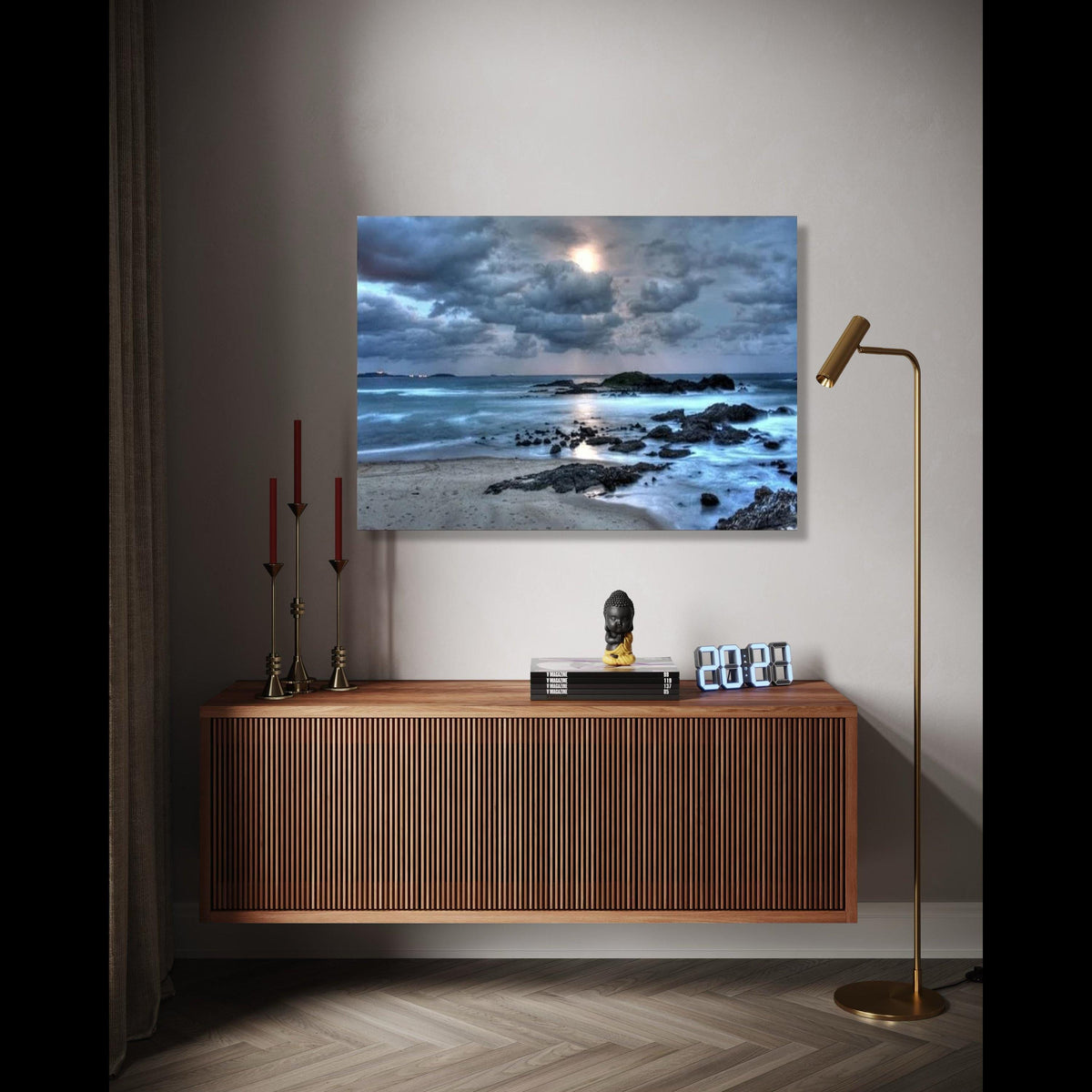 Moody Seaside Sunset Canvas, Ocean Beach Wall Art, Coastal Landscape Canvas, Dramatic Sky Canvas, Nature Home Gift Art, Home Decor, Print