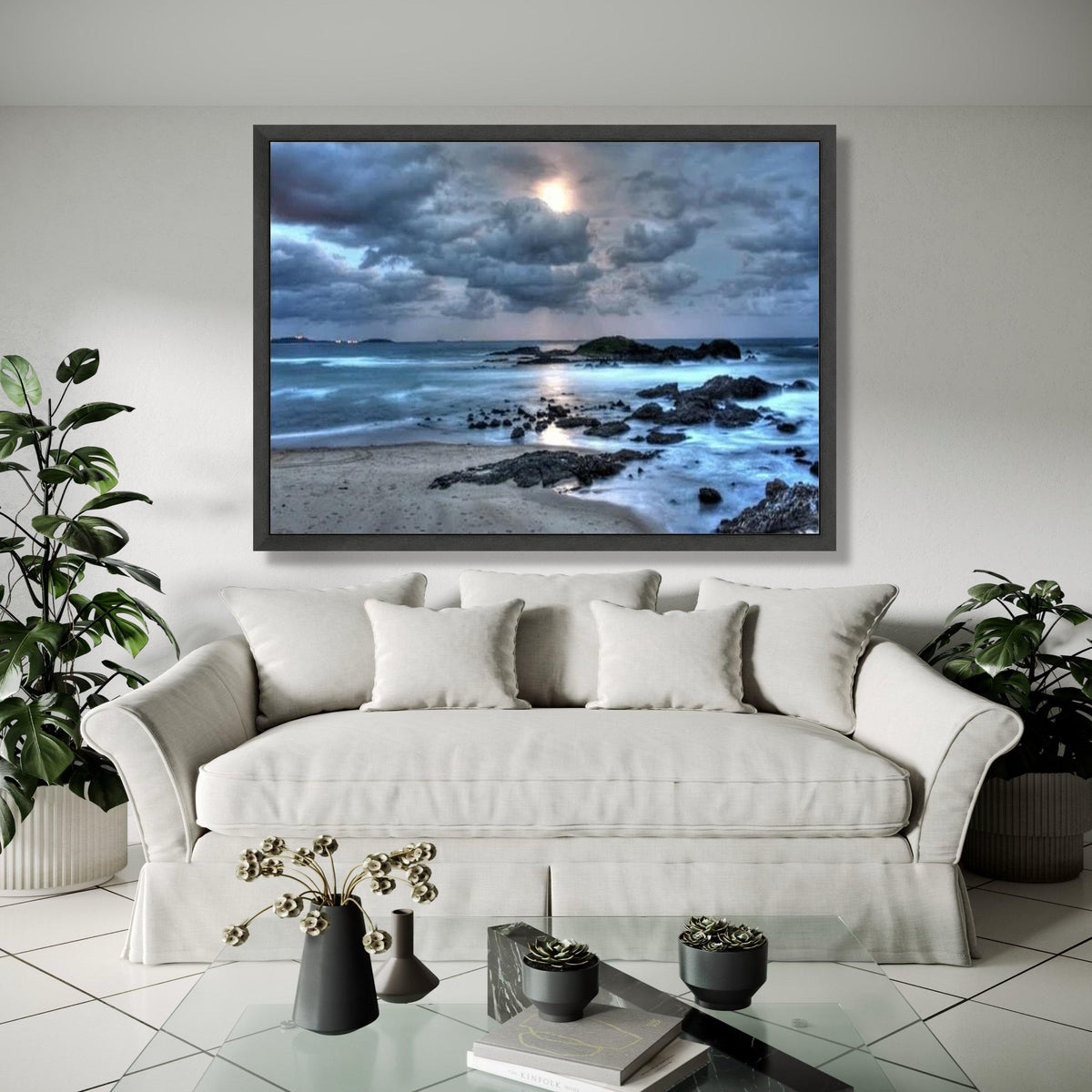Moody Seaside Sunset Canvas, Ocean Beach Wall Art, Coastal Landscape Canvas, Dramatic Sky Canvas, Nature Home Gift Art, Home Decor, Print