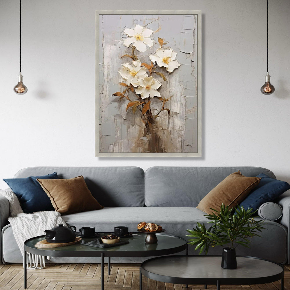 Elegant White Floral Bouquet Canvas, Wall Art, 3D Flower Painting, Neutral Home Decor, Botanical Canvas Print, Gift Art, Home Decor, Print