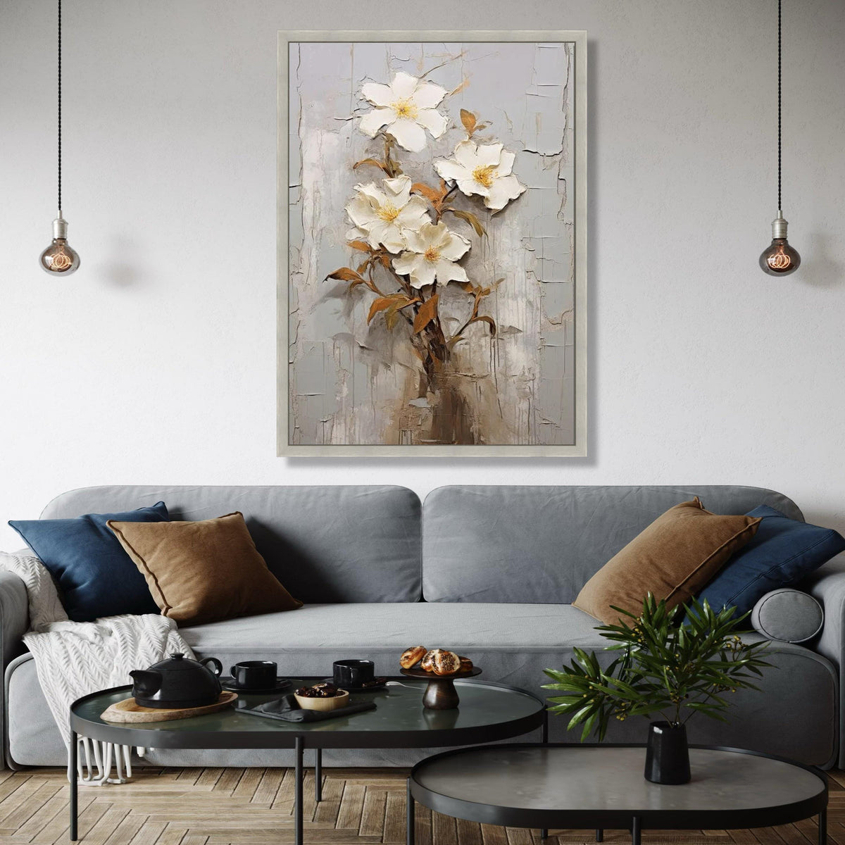 Elegant White Floral Bouquet Canvas, Wall Art, 3D Flower Painting, Neutral Home Decor, Botanical Canvas Print, Gift Art, Home Decor, Print