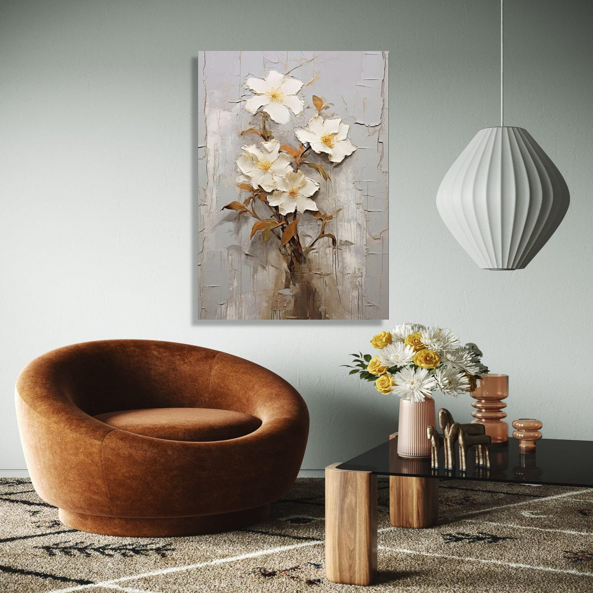 Elegant White Floral Bouquet Canvas, Wall Art, 3D Flower Painting, Neutral Home Decor, Botanical Canvas Print, Gift Art, Home Decor, Print