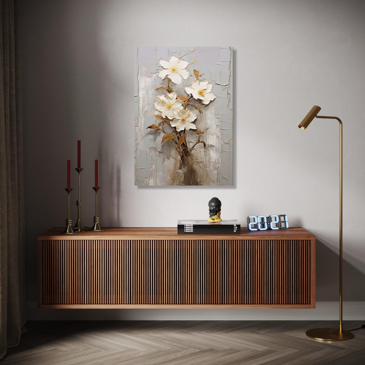 Elegant White Floral Bouquet Canvas, Wall Art, 3D Flower Painting, Neutral Home Decor, Botanical Canvas Print, Gift Art, Home Decor, Print
