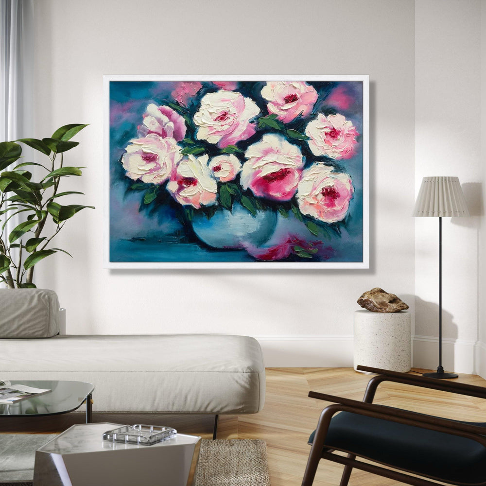 Pink and White Roses Canvas Wall Art, Floral Bouquet Painting, Flower Canvas, Elegant Home Decor, Ready to Hang Gift Art, Home Decor, Print