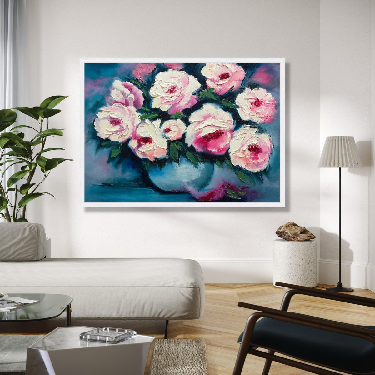 Pink and White Roses Canvas Wall Art, Floral Bouquet Painting, Flower Canvas, Elegant Home Decor, Ready to Hang Gift Art, Home Decor, Print