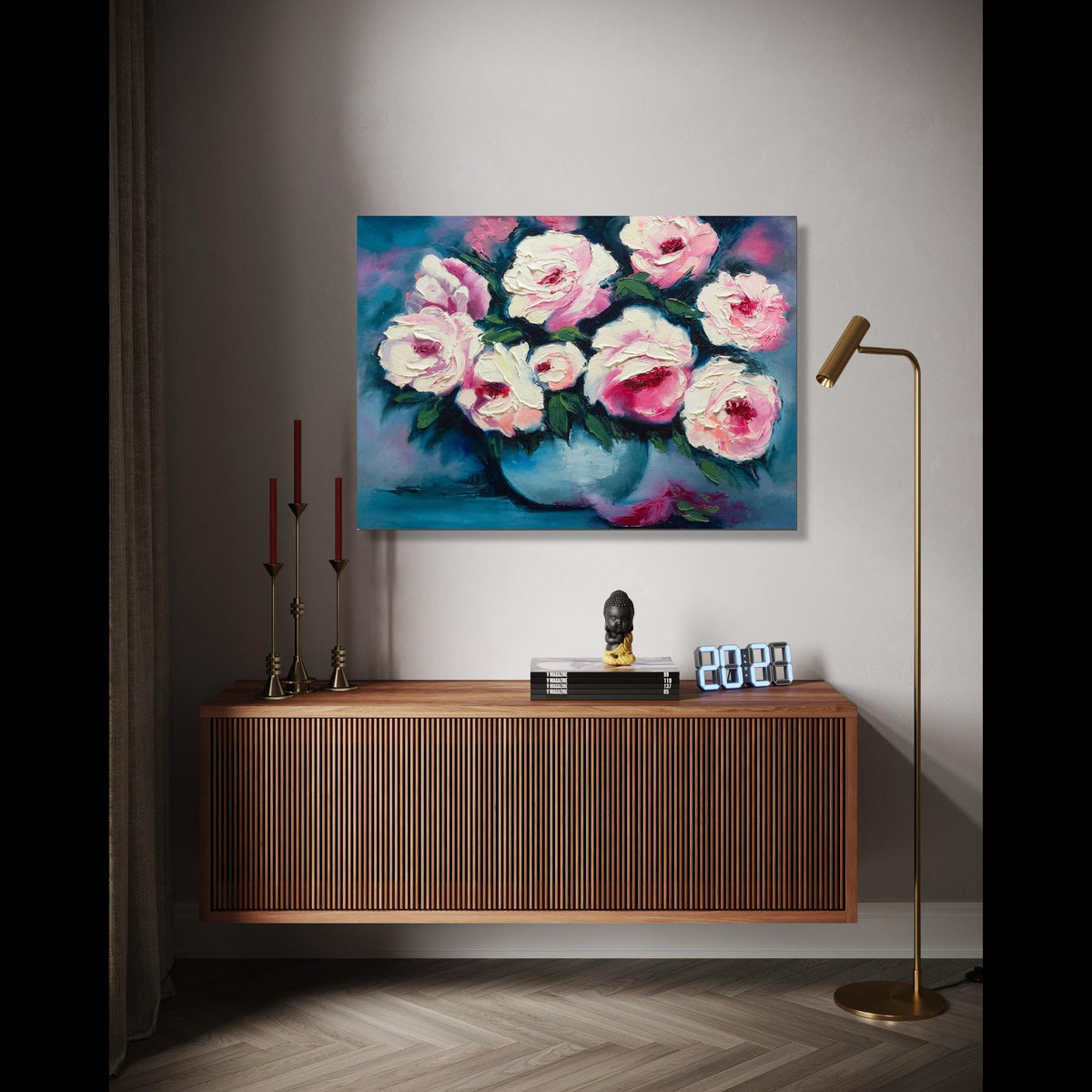 Pink and White Roses Canvas Wall Art, Floral Bouquet Painting, Flower Canvas, Elegant Home Decor, Ready to Hang Gift Art, Home Decor, Print