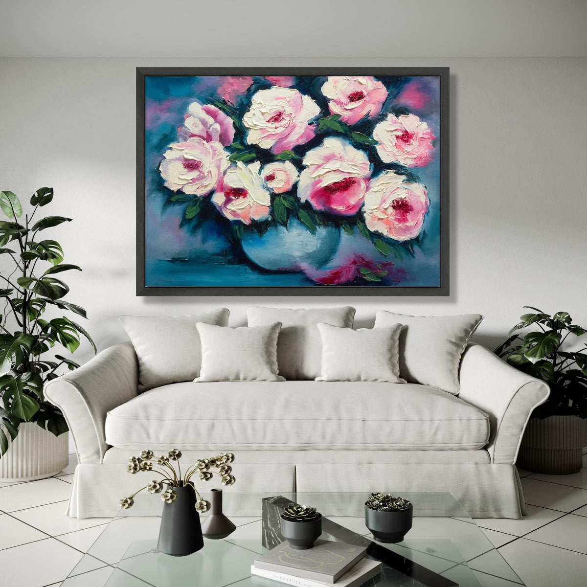 Pink and White Roses Canvas Wall Art, Floral Bouquet Painting, Flower Canvas, Elegant Home Decor, Ready to Hang Gift Art, Home Decor, Print