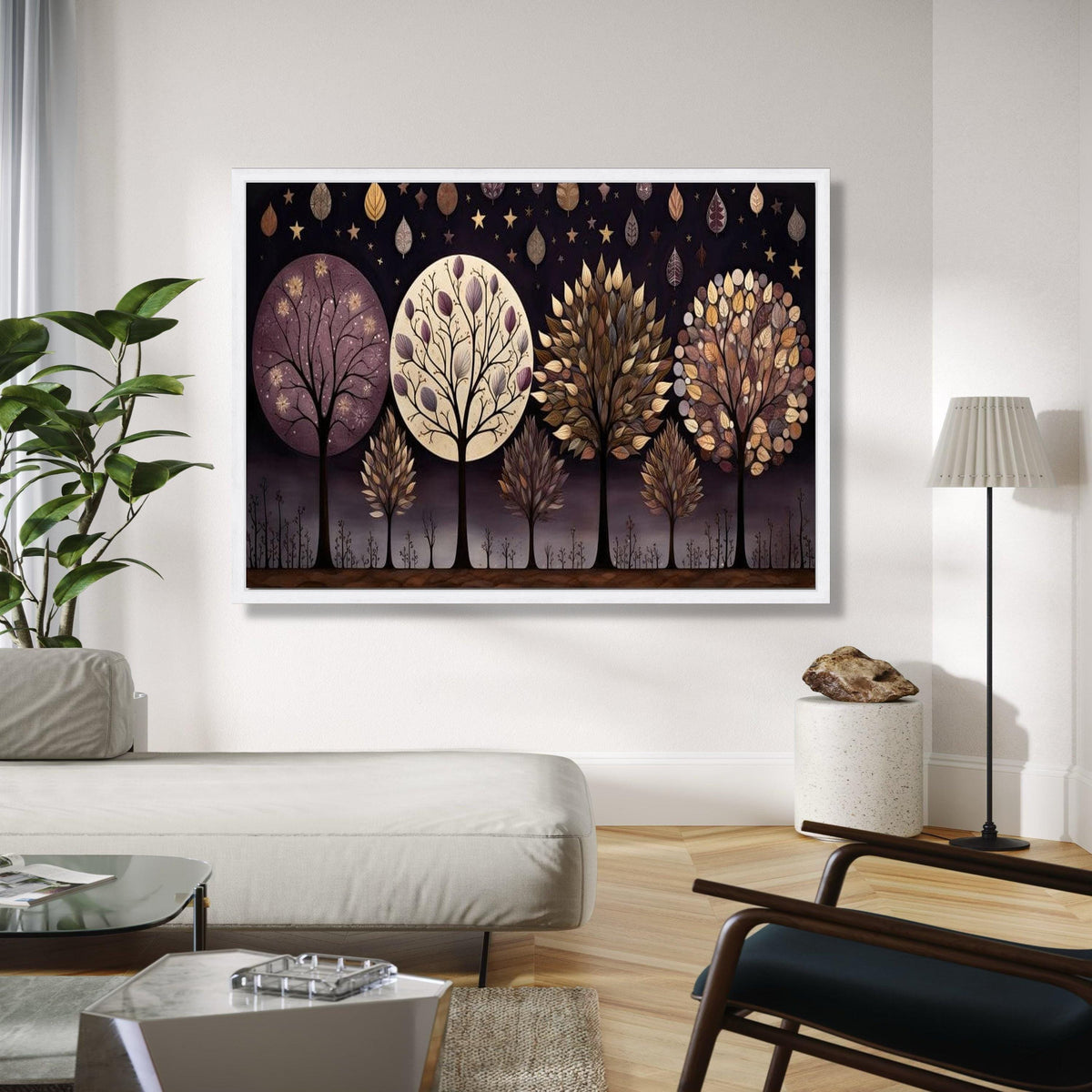 Elegant Abstract Trees Canvas Wall Art, Autumn Leaves Nature Decor, Modern Forest Painting, Earth Tone Canvas Gift Art, Home Decor, Print