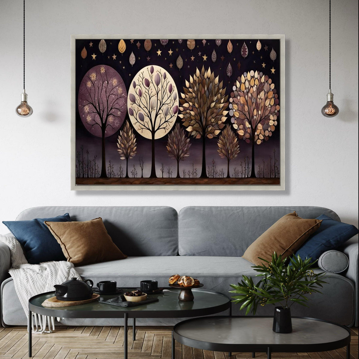 Elegant Abstract Trees Canvas Wall Art, Autumn Leaves Nature Decor, Modern Forest Painting, Earth Tone Canvas Gift Art, Home Decor, Print