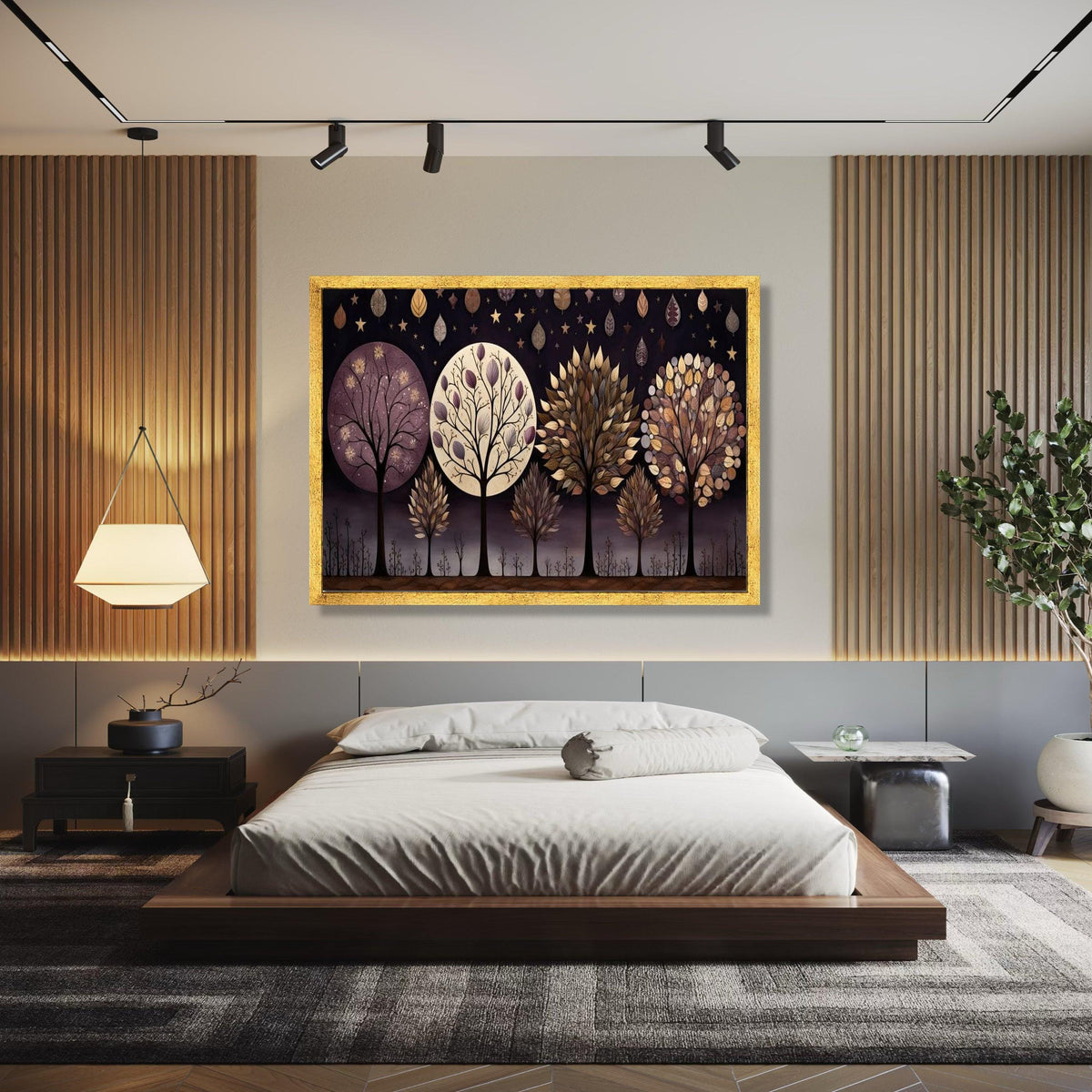 Elegant Abstract Trees Canvas Wall Art, Autumn Leaves Nature Decor, Modern Forest Painting, Earth Tone Canvas Gift Art, Home Decor, Print