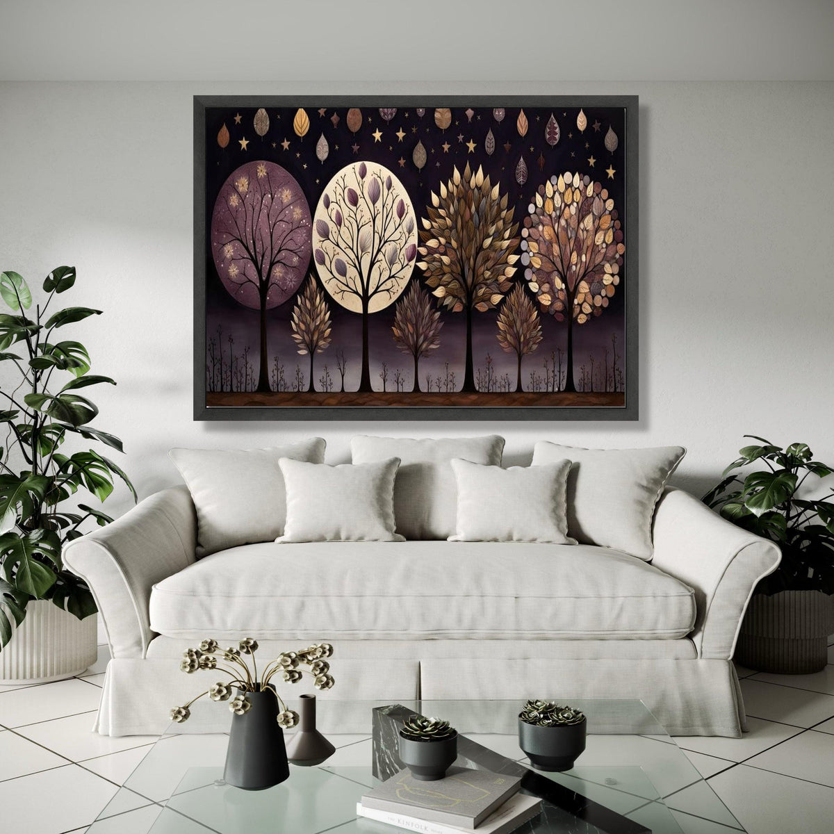 Elegant Abstract Trees Canvas Wall Art, Autumn Leaves Nature Decor, Modern Forest Painting, Earth Tone Canvas Gift Art, Home Decor, Print