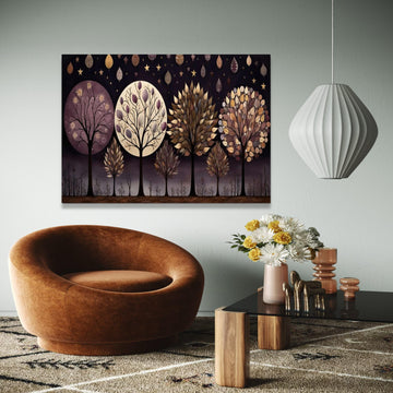 Elegant Abstract Trees Canvas Wall Art, Autumn Leaves Nature Decor, Modern Forest Painting, Earth Tone Canvas Gift Art, Home Decor, Print