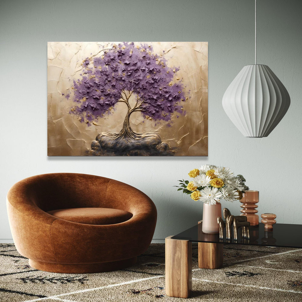 Elegant Purple Tree Canvas Wall Art, Tree of Life Painting, Modern Nature Decor, Abstract Floral Canvas, Home Gift Art, Home Decor, Print