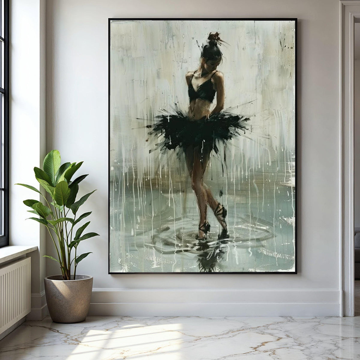 Elegant Ballet Dancer Canvas, Black Tutu Art, Modern Dance Wall Decor, Contemporary Ballet Painting, Graceful Gift Art, Home Decor, Print