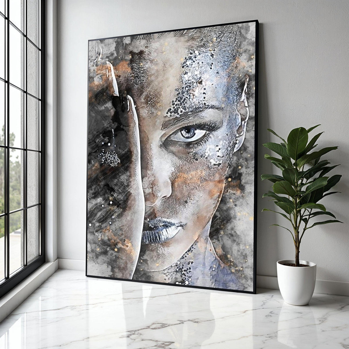 Abstract Female Portrait Canvas, Face Wall Art, Modern Artistic Decor, Monochrome Canvas Painting, Expressionist Gift Art, Home Decor, Print