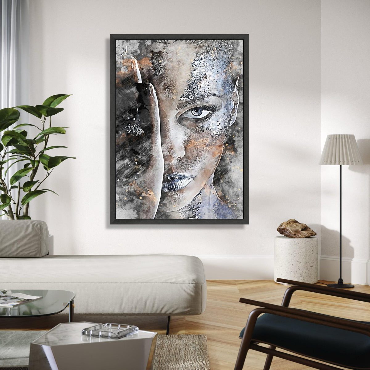 Abstract Female Portrait Canvas, Face Wall Art, Modern Artistic Decor, Monochrome Canvas Painting, Expressionist Gift Art, Home Decor, Print