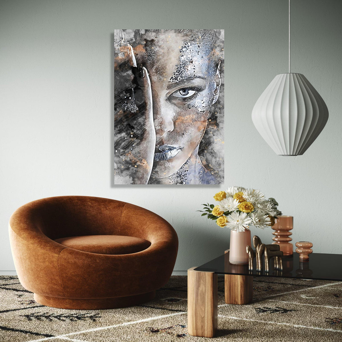 Abstract Female Portrait Canvas, Face Wall Art, Modern Artistic Decor, Monochrome Canvas Painting, Expressionist Gift Art, Home Decor, Print