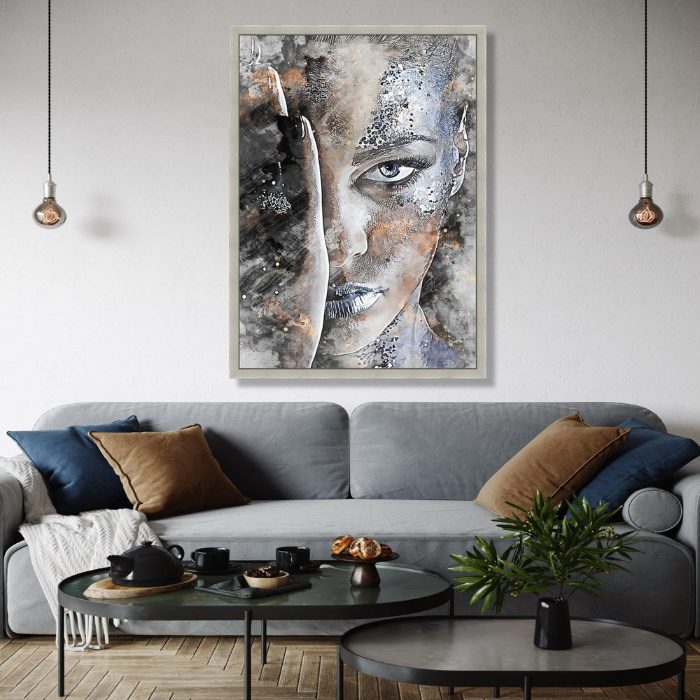 Abstract Female Portrait Canvas, Face Wall Art, Modern Artistic Decor, Monochrome Canvas Painting, Expressionist Gift Art, Home Decor, Print