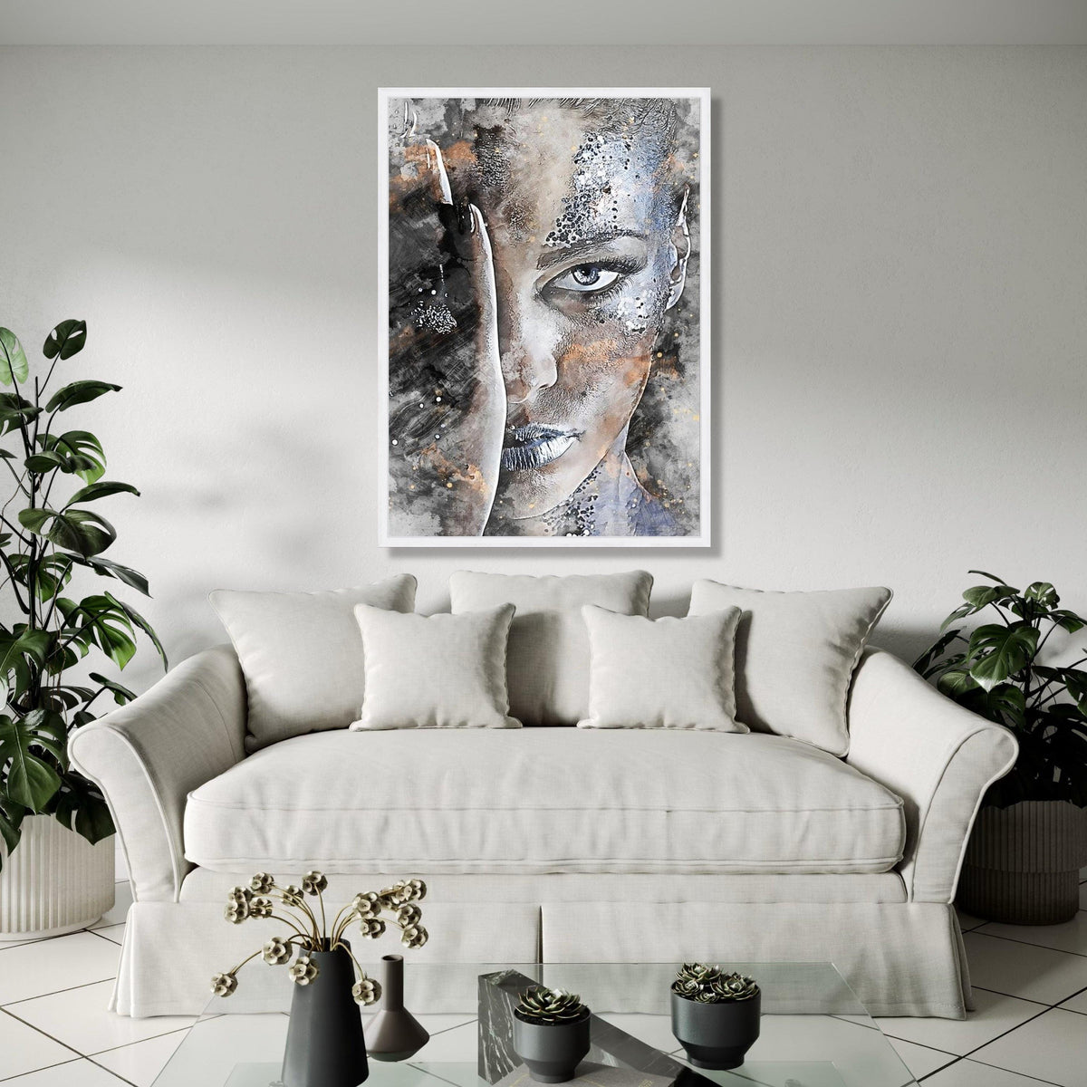 Abstract Female Portrait Canvas, Face Wall Art, Modern Artistic Decor, Monochrome Canvas Painting, Expressionist Gift Art, Home Decor, Print