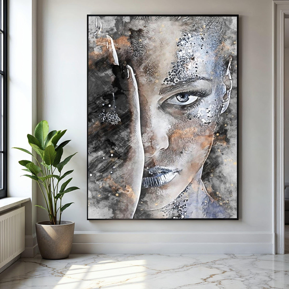 Abstract Female Portrait Canvas, Face Wall Art, Modern Artistic Decor, Monochrome Canvas Painting, Expressionist Gift Art, Home Decor, Print