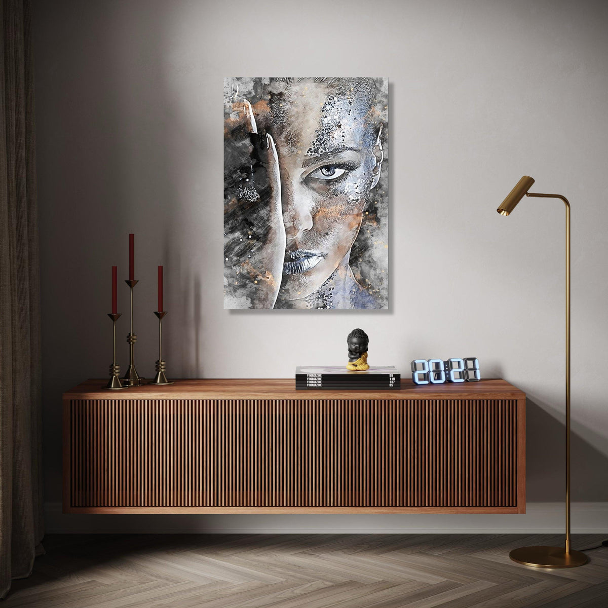 Abstract Female Portrait Canvas, Face Wall Art, Modern Artistic Decor, Monochrome Canvas Painting, Expressionist Gift Art, Home Decor, Print
