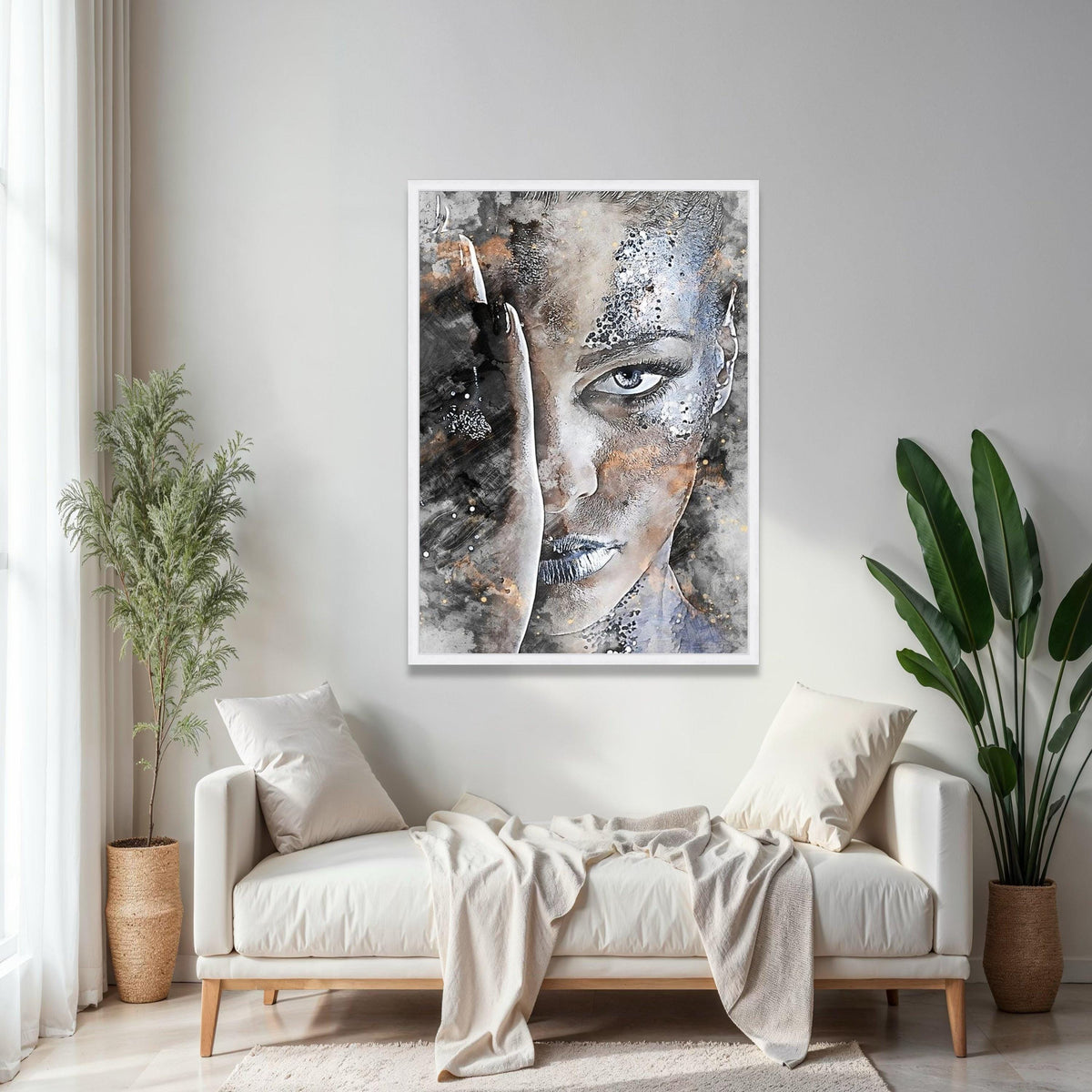 Abstract Female Portrait Canvas, Face Wall Art, Modern Artistic Decor, Monochrome Canvas Painting, Expressionist Gift Art, Home Decor, Print
