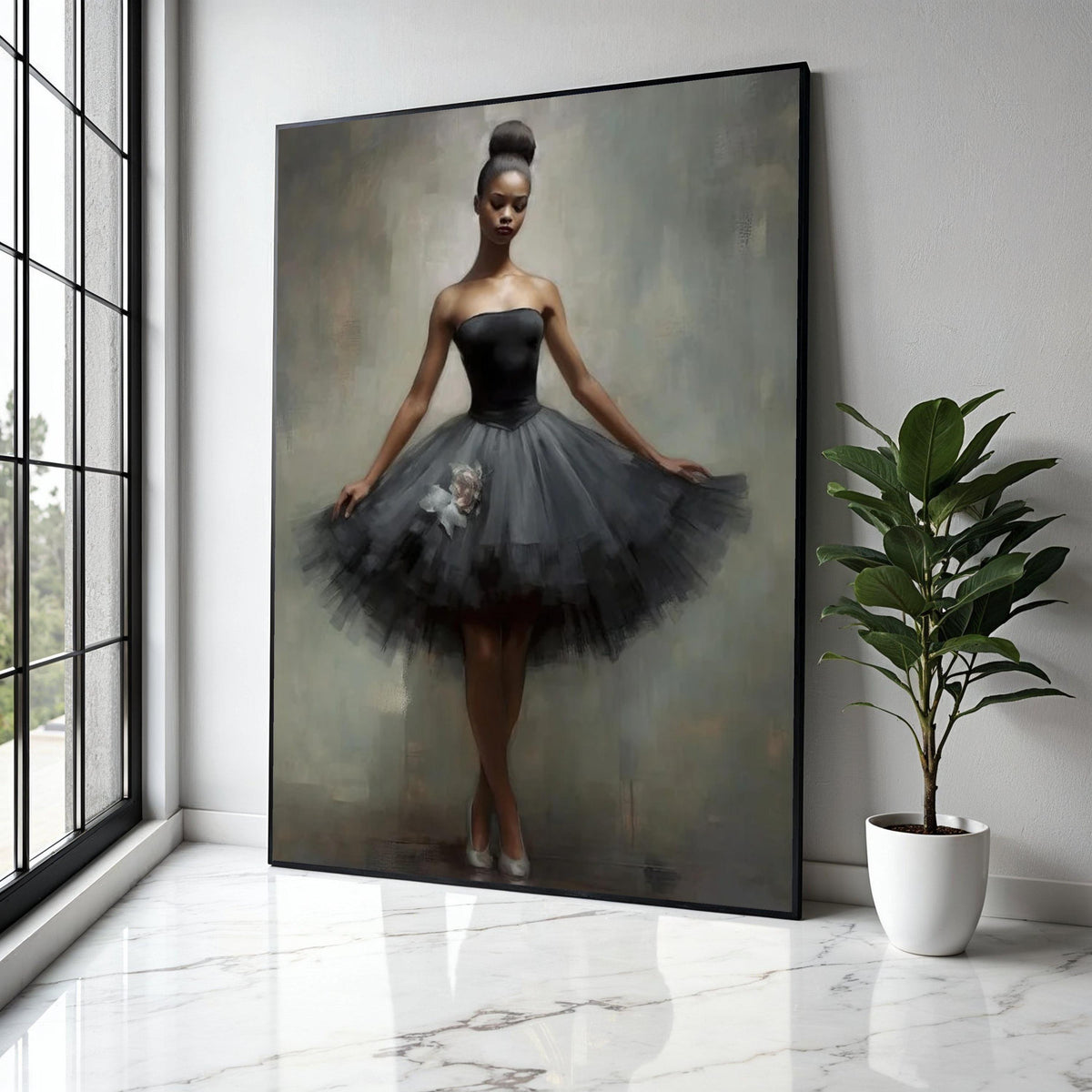 Elegant Black Ballet Dancer Canvas, Contemporary Dance Art, Graceful Ballet Wall Decor, Modern Tutu Canvas, Gift Art, Home Decor, Print