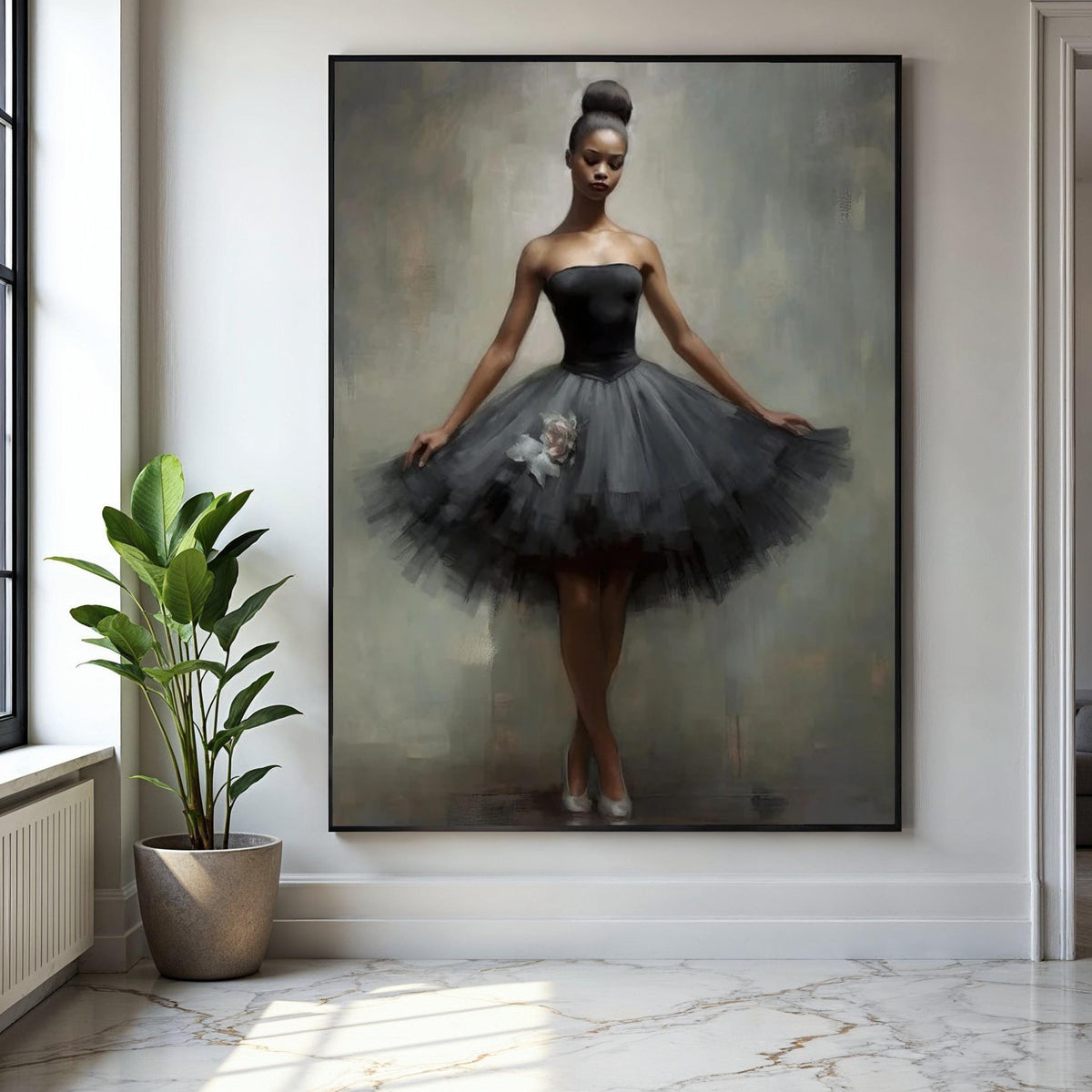 Elegant Black Ballet Dancer Canvas, Contemporary Dance Art, Graceful Ballet Wall Decor, Modern Tutu Canvas, Gift Art, Home Decor, Print