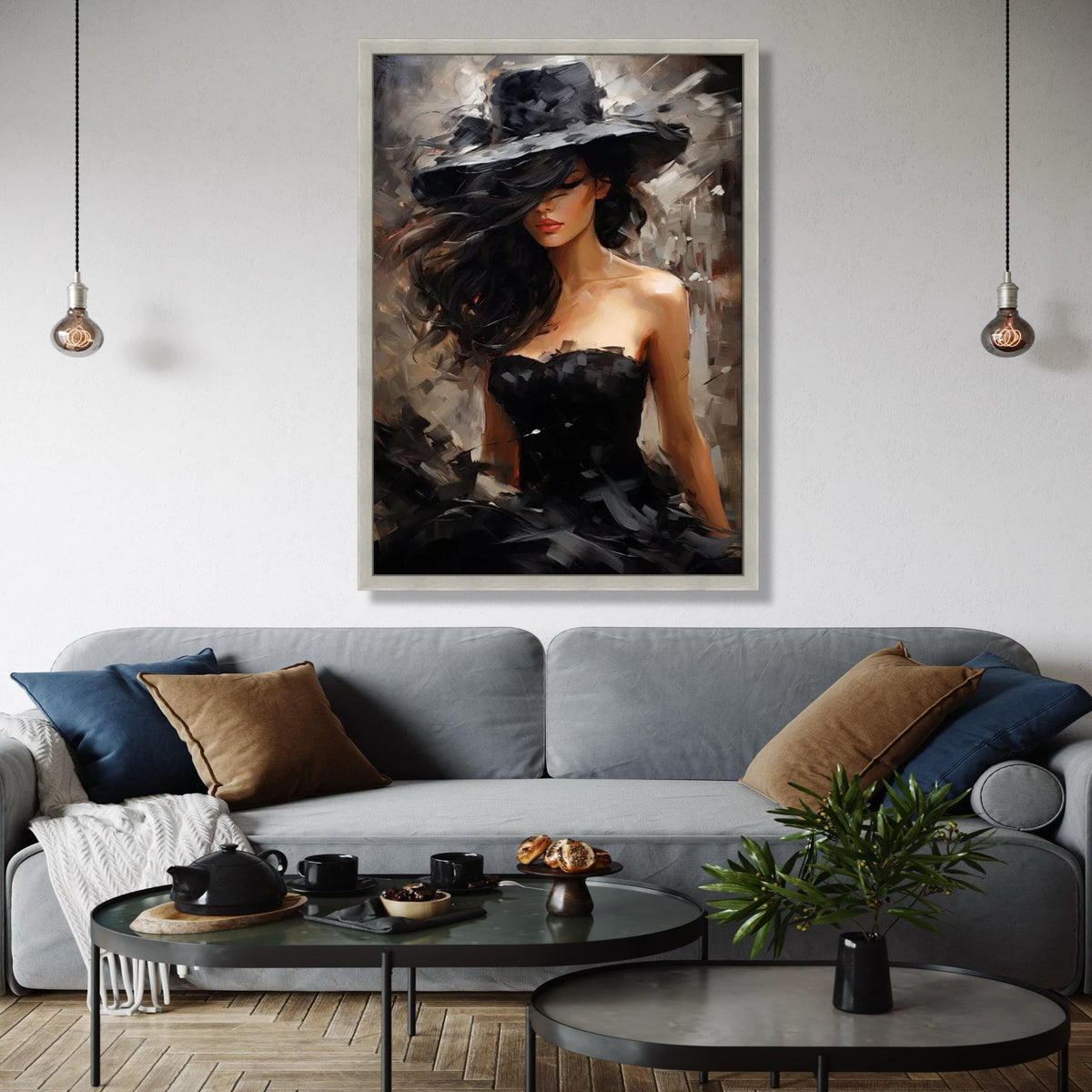Elegant Woman in Black Hat Canvas, Modern Fashion Portrait Art, Glamorous Female Figure Wall Decor, Chic Gift Art, Home Decor, Print