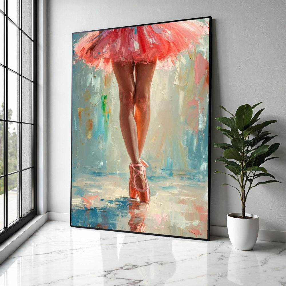 Elegant Ballet Dancer Legs Canvas, Pink Tutu Wall Art, Ballet Shoes Painting, Dance Studio Decor, Graceful Gift Art, Home Decor, Print