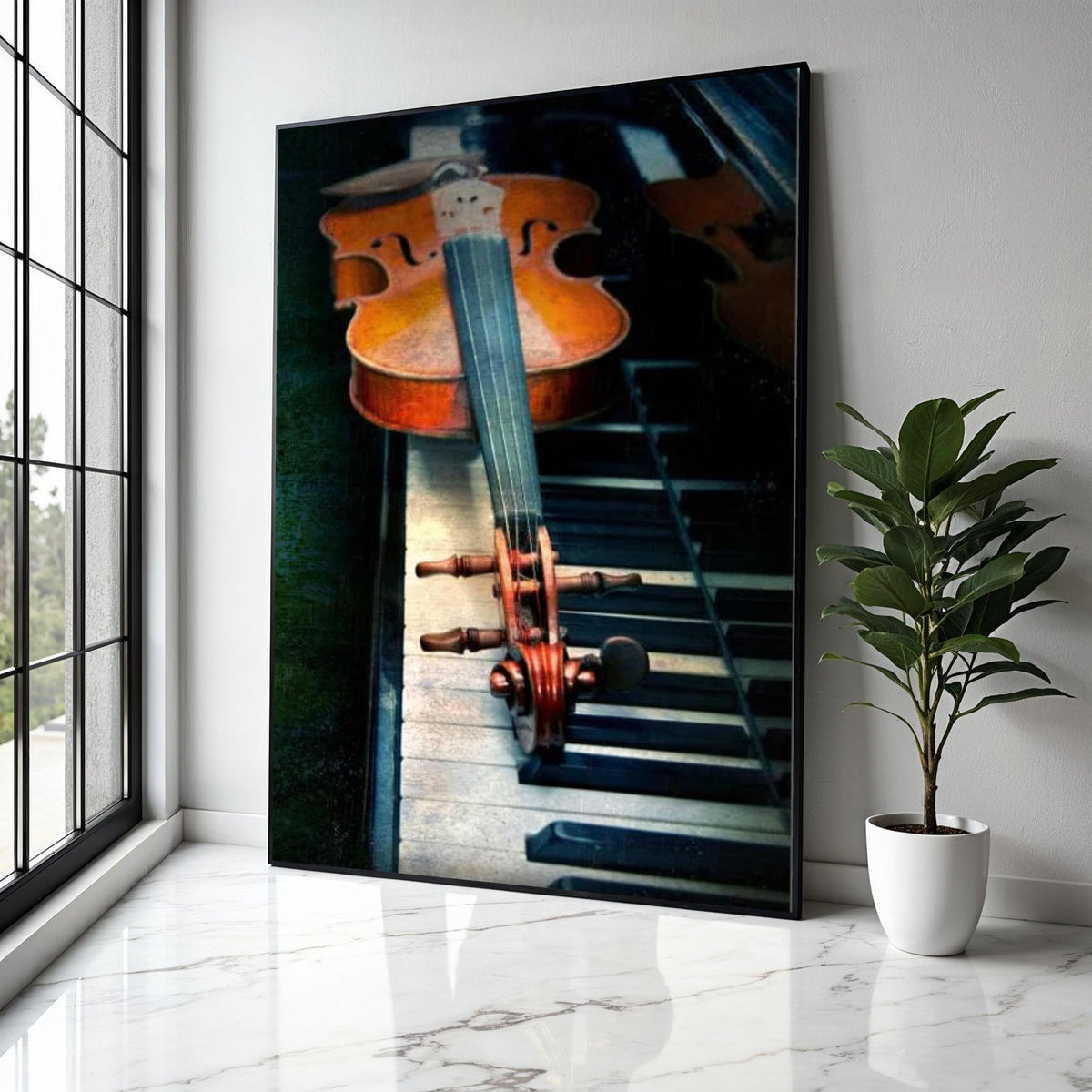 Vintage Violin on Piano Keys Canvas, Musical Instrument Wall Art, Classical Music Decor, String and Keyboard Gift Art, Home Decor, Print