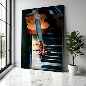 Vintage Violin on Piano Keys Canvas, Musical Instrument Wall Art, Classical Music Decor, String and Keyboard Gift Art, Home Decor, Print