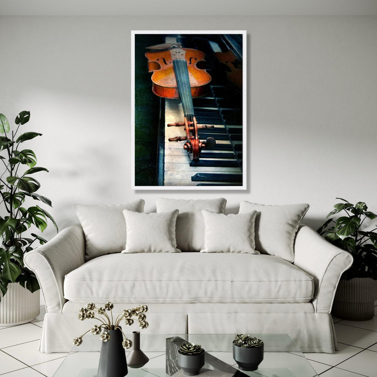 Vintage Violin on Piano Keys Canvas, Musical Instrument Wall Art, Classical Music Decor, String and Keyboard Gift Art, Home Decor, Print