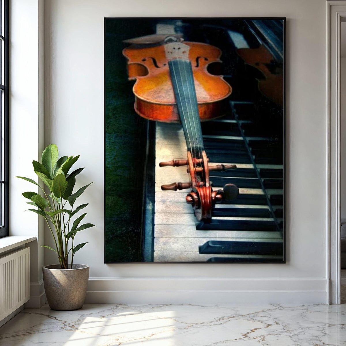 Vintage Violin on Piano Keys Canvas, Musical Instrument Wall Art, Classical Music Decor, String and Keyboard Gift Art, Home Decor, Print
