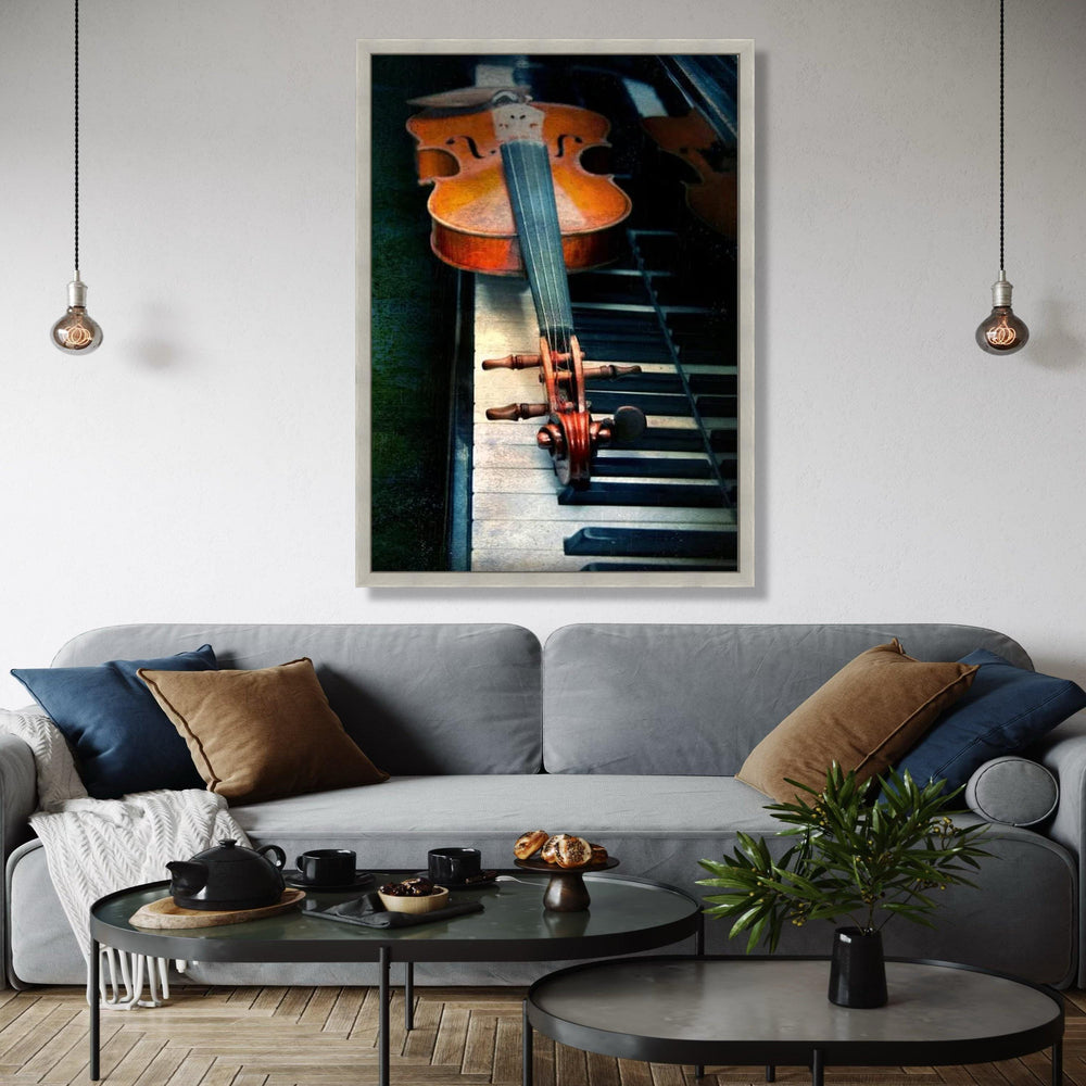 Vintage Violin on Piano Keys Canvas, Musical Instrument Wall Art, Classical Music Decor, String and Keyboard Gift Art, Home Decor, Print