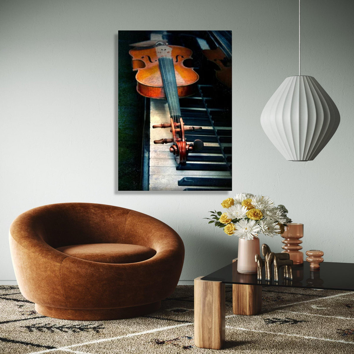 Vintage Violin on Piano Keys Canvas, Musical Instrument Wall Art, Classical Music Decor, String and Keyboard Gift Art, Home Decor, Print
