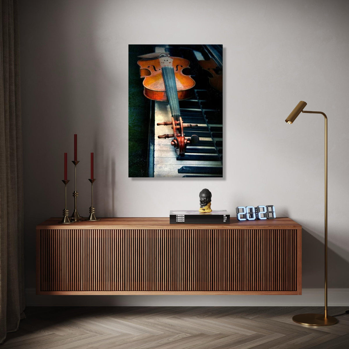 Vintage Violin on Piano Keys Canvas, Musical Instrument Wall Art, Classical Music Decor, String and Keyboard Gift Art, Home Decor, Print