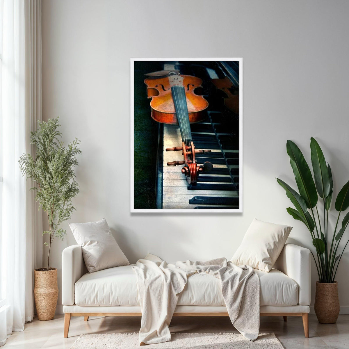 Vintage Violin on Piano Keys Canvas, Musical Instrument Wall Art, Classical Music Decor, String and Keyboard Gift Art, Home Decor, Print