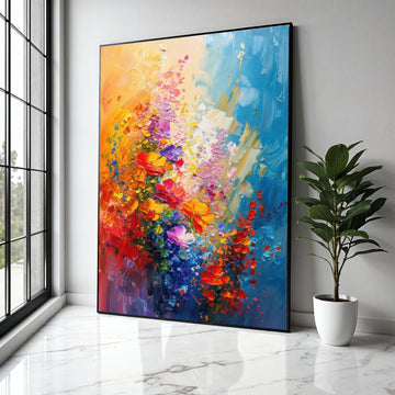 Vibrant Floral Explosion Canvas, Abstract Flower Wall Art, Colorful Garden Canvas, Impressionist Painting, Home Gift Art, Home Decor, Print