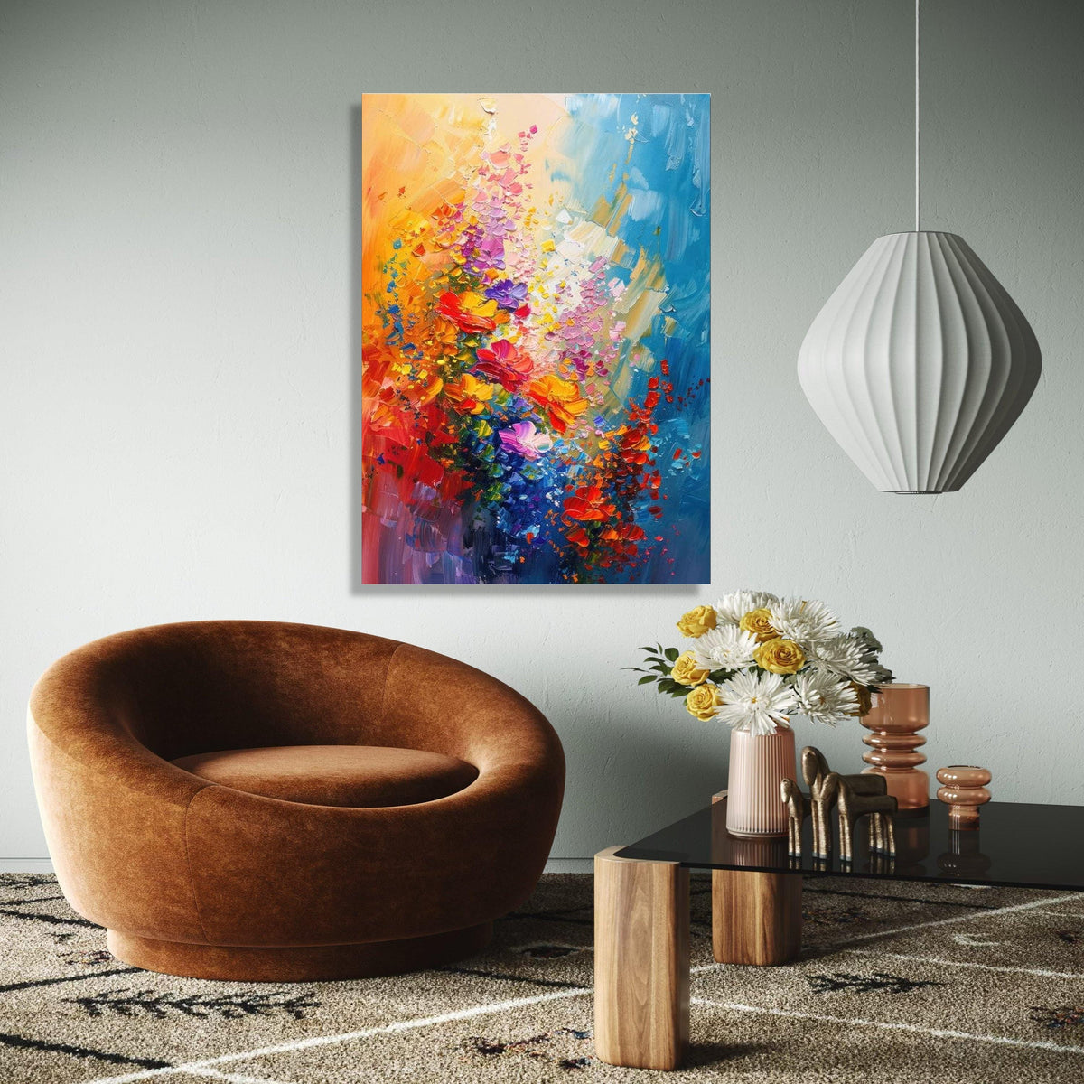 Vibrant Floral Explosion Canvas, Abstract Flower Wall Art, Colorful Garden Canvas, Impressionist Painting, Home Gift Art, Home Decor, Print