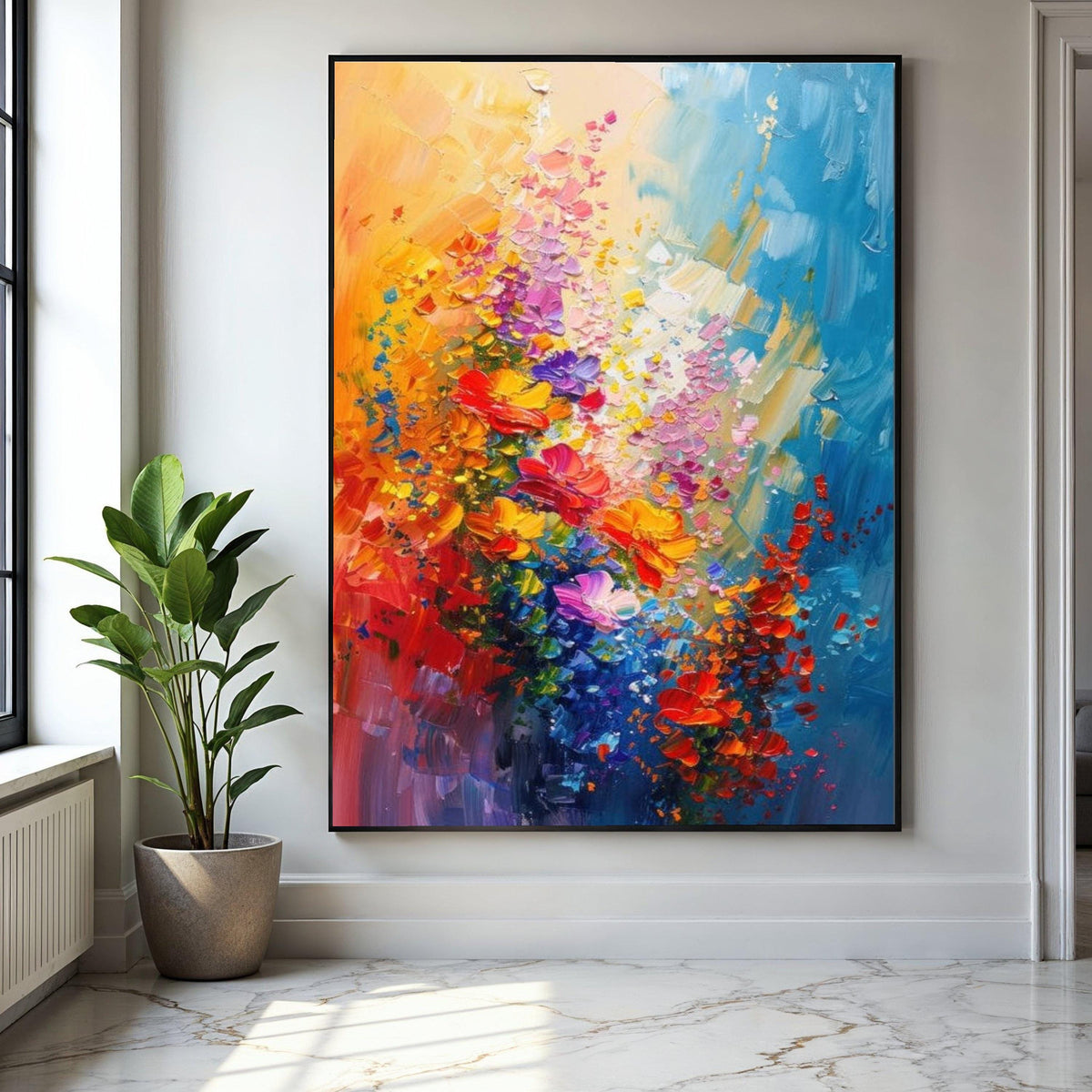 Vibrant Floral Explosion Canvas, Abstract Flower Wall Art, Colorful Garden Canvas, Impressionist Painting, Home Gift Art, Home Decor, Print