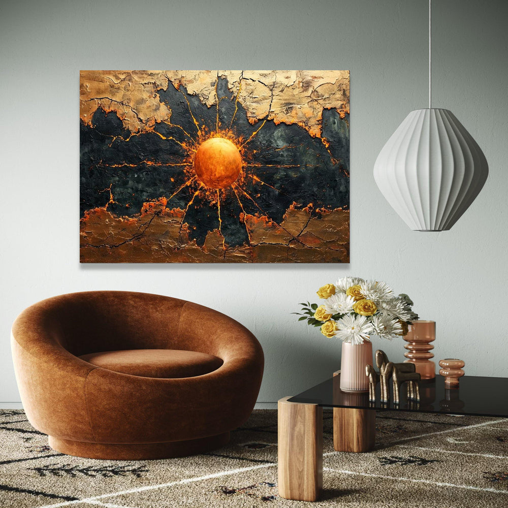 Abstract Sunburst Canvas Wall Art, Gold and Black Painting, Modern Home Decor, Metallic Accent Canvas, Ready to Gift Art, Home Decor, Print