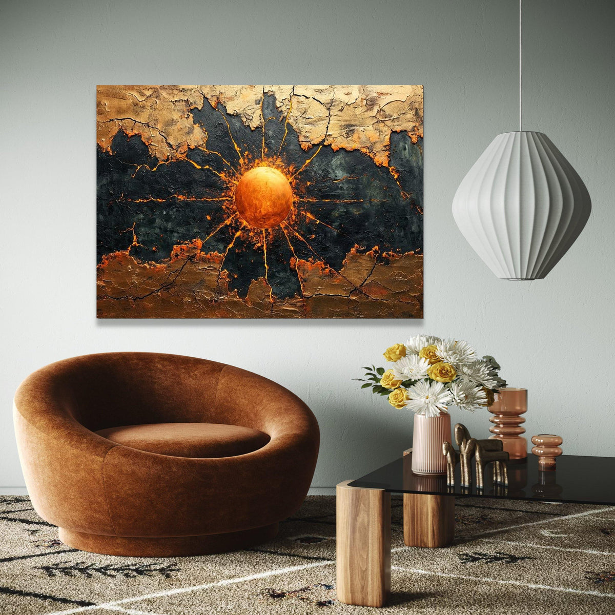 Abstract Sunburst Canvas Wall Art, Gold and Black Painting, Modern Home Decor, Metallic Accent Canvas, Ready to Gift Art, Home Decor, Print