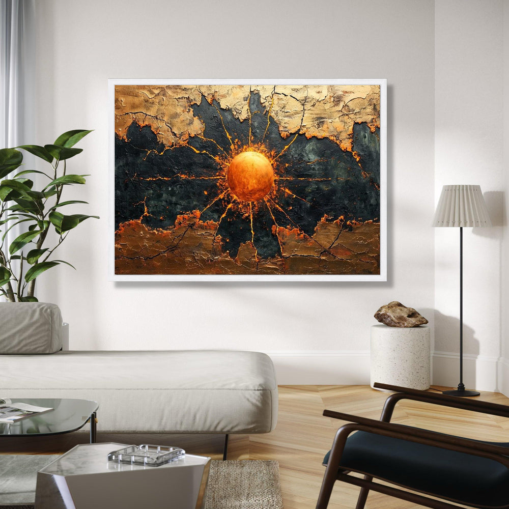 Abstract Sunburst Canvas Wall Art, Gold and Black Painting, Modern Home Decor, Metallic Accent Canvas, Ready to Gift Art, Home Decor, Print