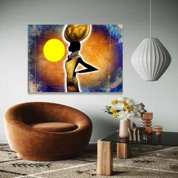 African Woman Silhouette Canvas, Golden Art, Ethnic Wall Decor, Tribal Cultural Canvas, Modern Home Decoration, Gift Art, Home Decor, Print