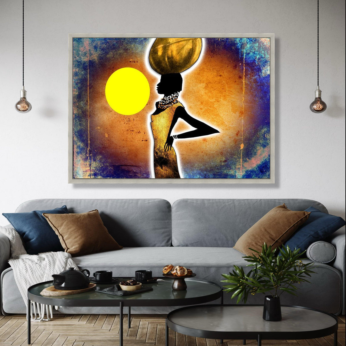 African Woman Silhouette Canvas, Golden Art, Ethnic Wall Decor, Tribal Cultural Canvas, Modern Home Decoration, Gift Art, Home Decor, Print
