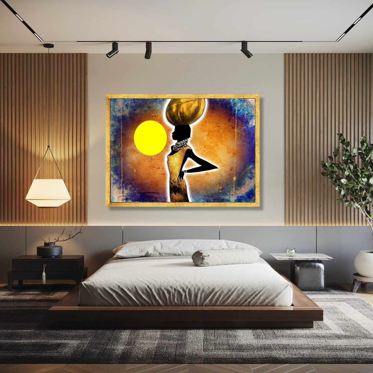 African Woman Silhouette Canvas, Golden Art, Ethnic Wall Decor, Tribal Cultural Canvas, Modern Home Decoration, Gift Art, Home Decor, Print