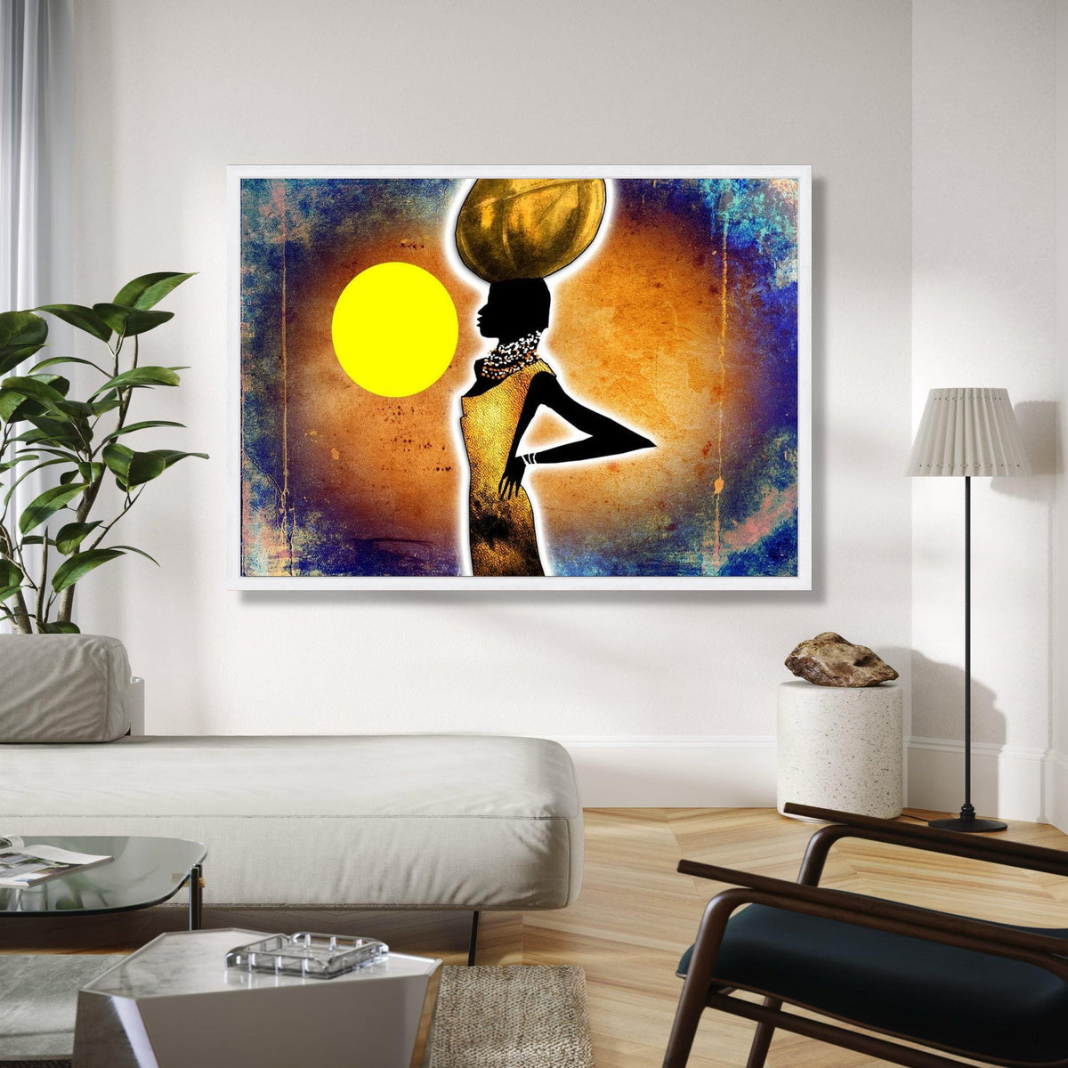 African Woman Silhouette Canvas, Golden Art, Ethnic Wall Decor, Tribal Cultural Canvas, Modern Home Decoration, Gift Art, Home Decor, Print